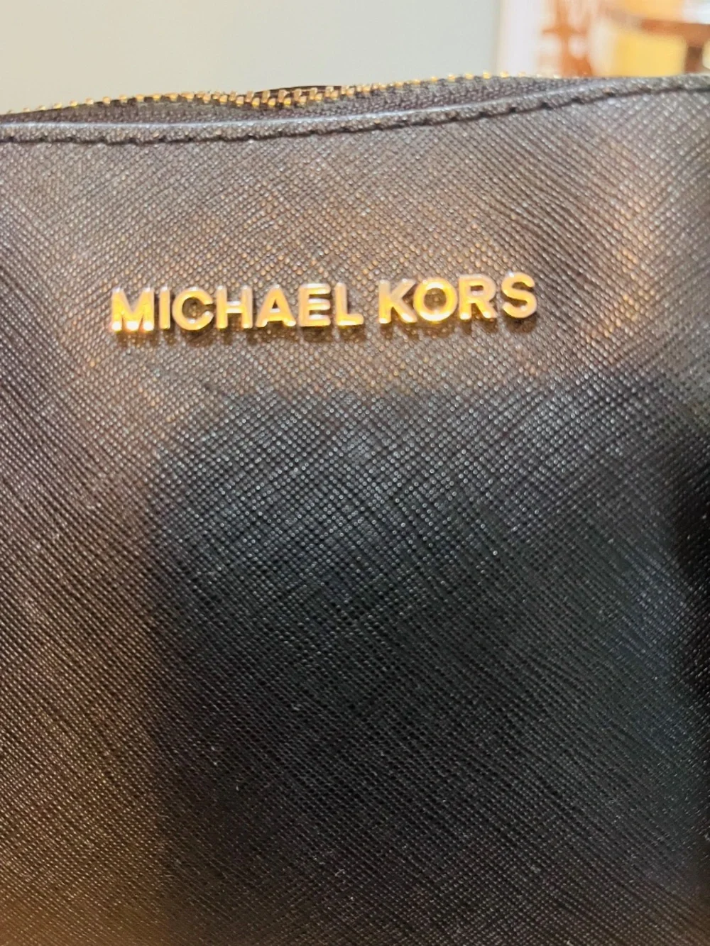 Michael Kors Black Large Saffiano Leather Satchel Silver with Black Wallet
